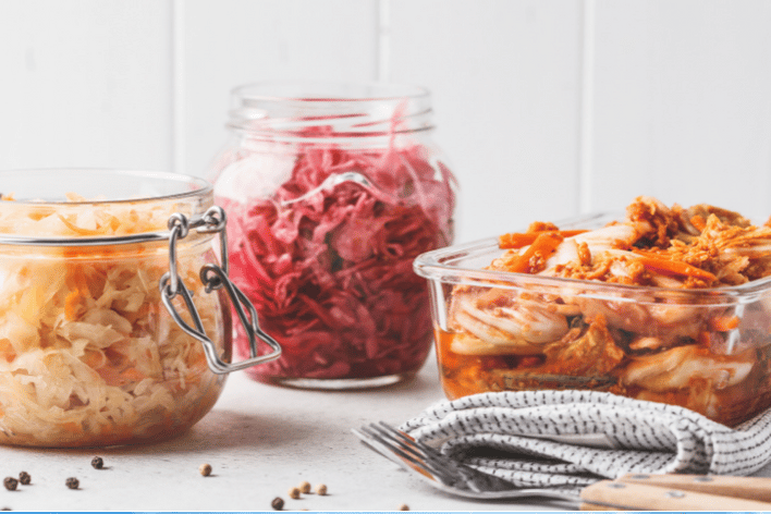 Gut microbiome Long COVID Picture of fermented foods which can be beneficial for the gut microbiome in Long COVID